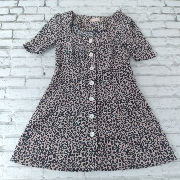 Altar’d State Dress Womens XS Animal Print Short Sleeve Button Up Rosalyn Mini - Picture 1 of 8